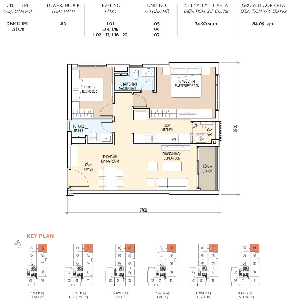 layout thiet ke can ho de la sol 2 phong ngu 8 1