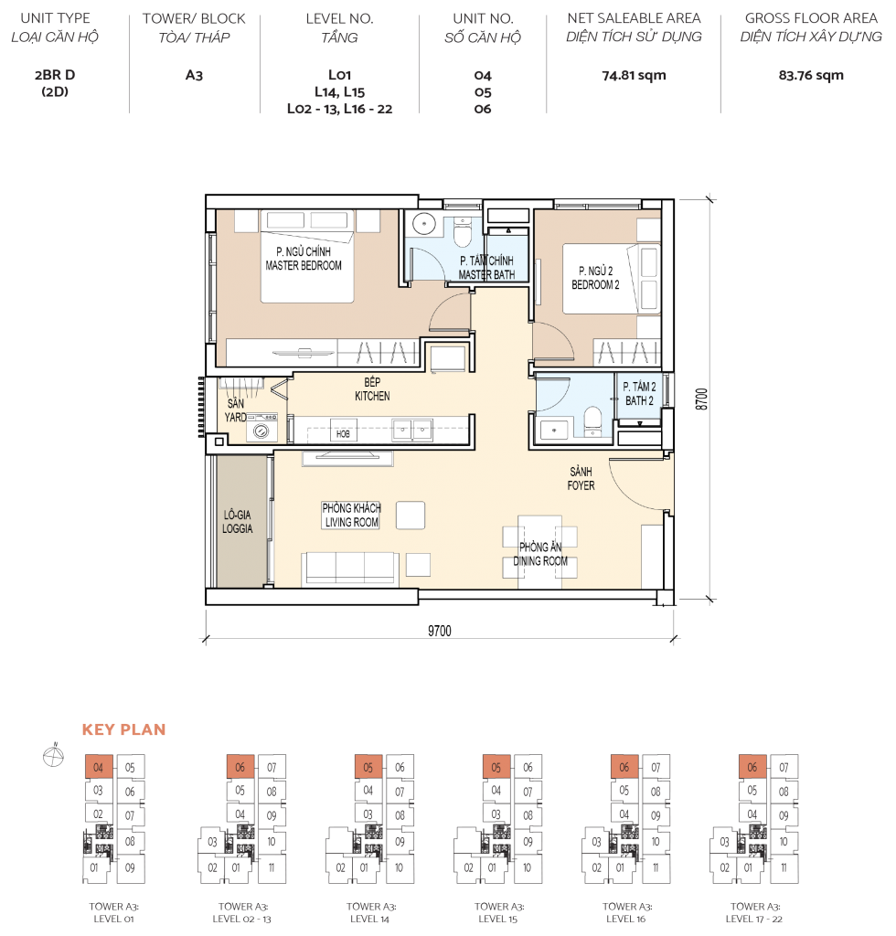 layout thiet ke can ho de la sol 2 phong ngu 9 1