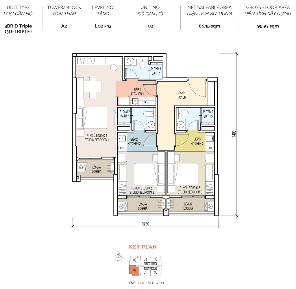 layout thiet ke can ho de la sol 3 phong ngu 2 1
