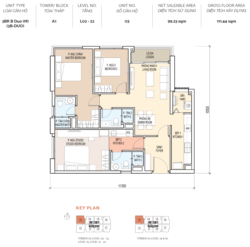layout thiet ke can ho de la sol 3 phong ngu 3 1