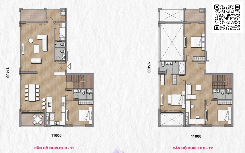 mặt bằng căn hộ duplex loại b