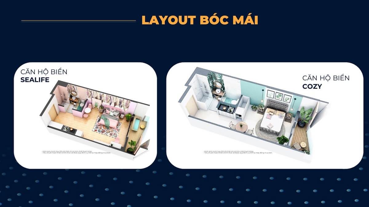Layout bóc mái căn hộ biển Sealife và căn hộ biển Cozy tòa Tropical