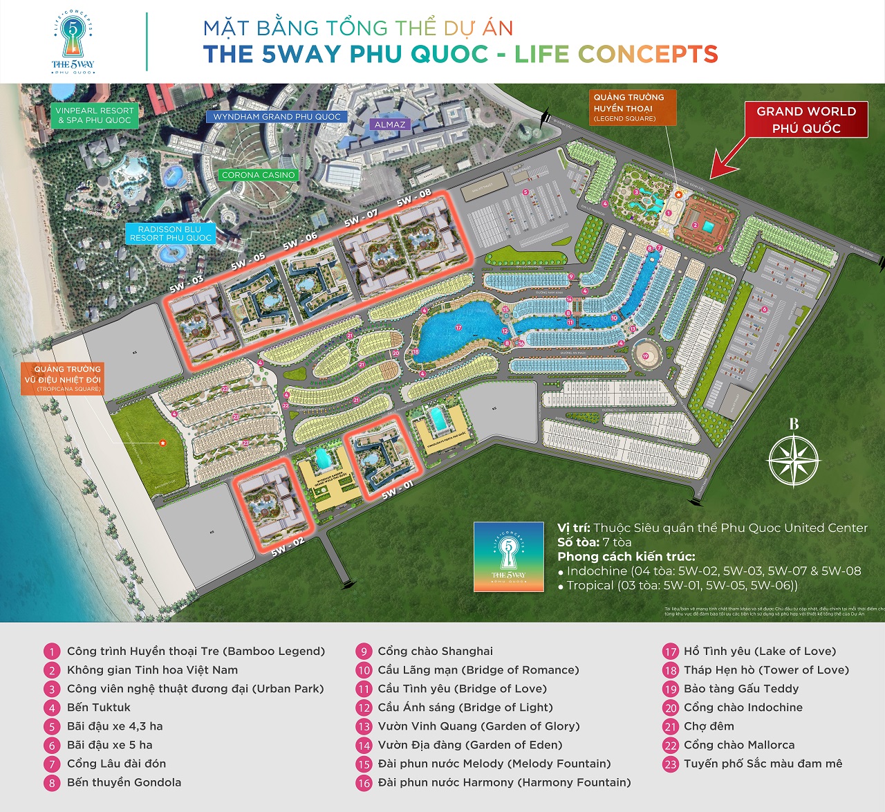 tổng mặt bằng dự án the 5way phú quốc