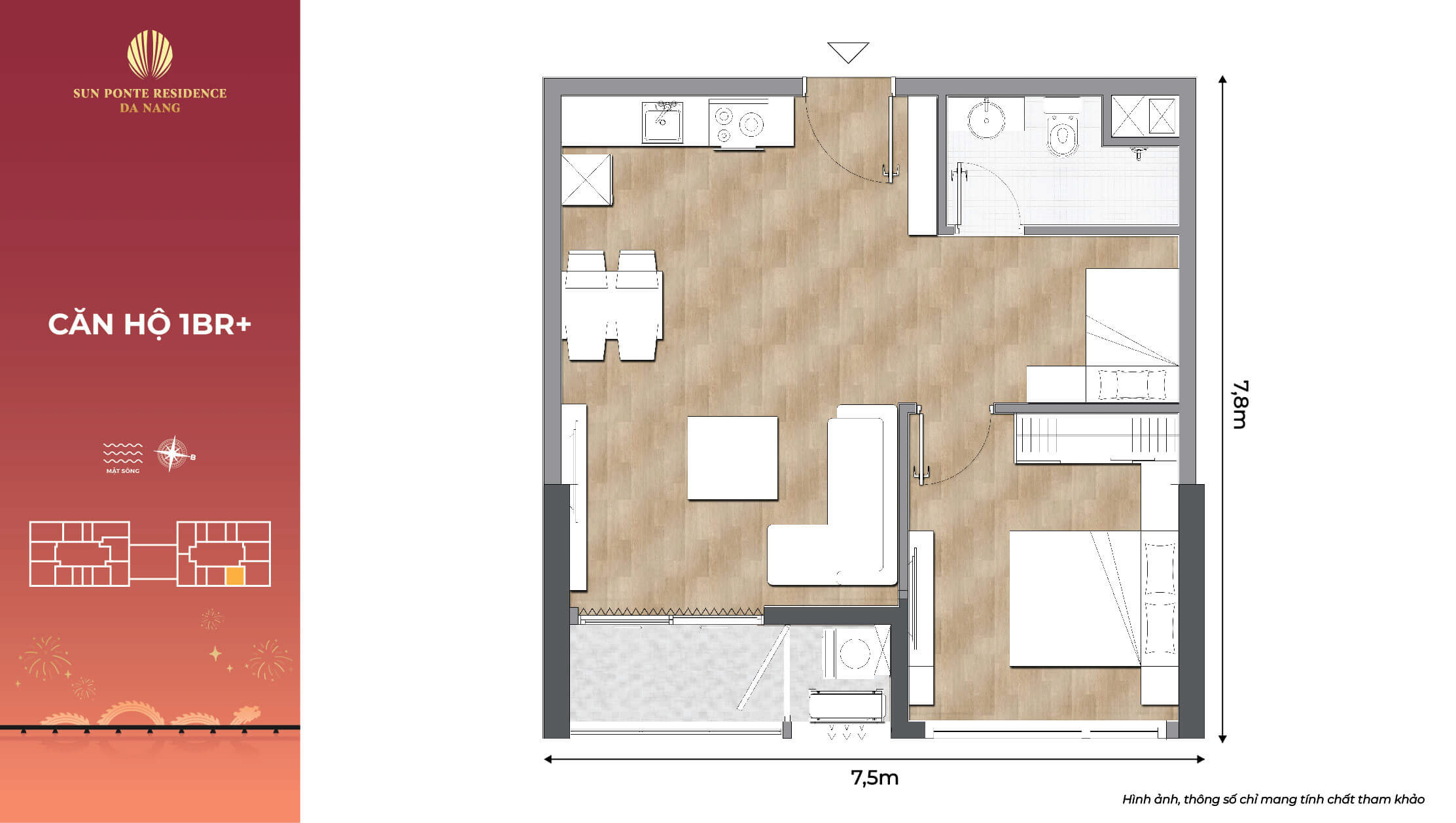 layout căn hộ 1 phòng ngủ