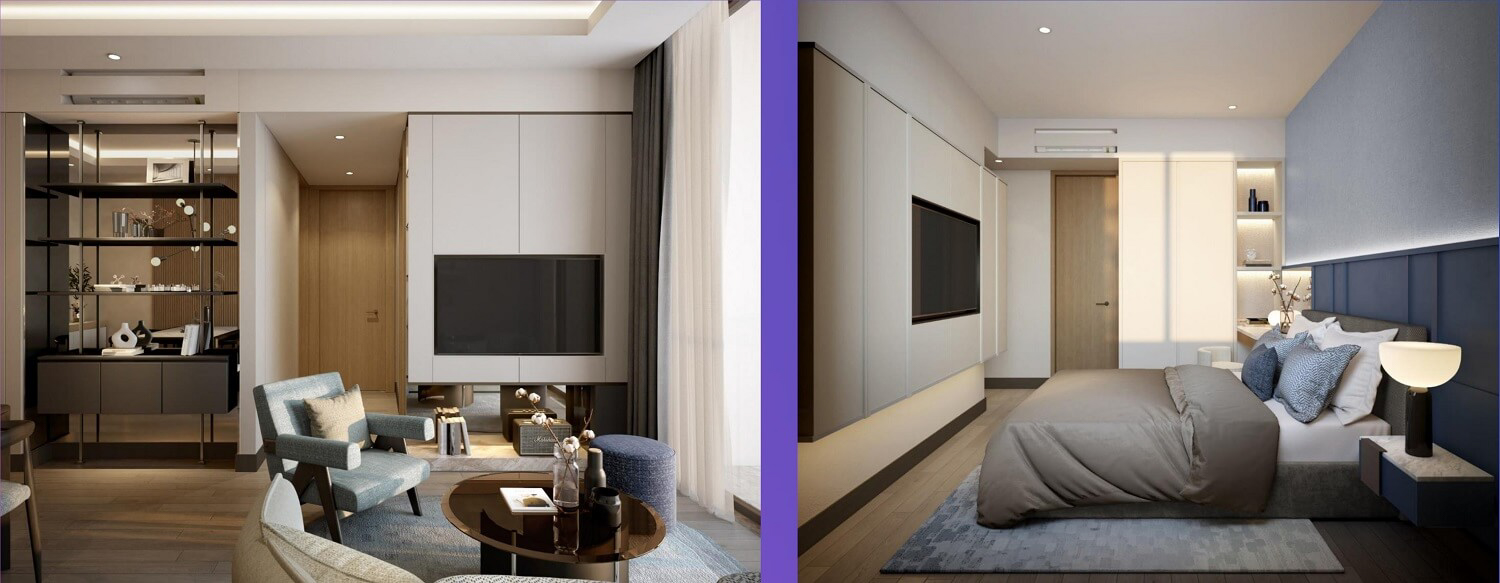 Phối cảnh nội thất căn hộ 2 phòng ngủ