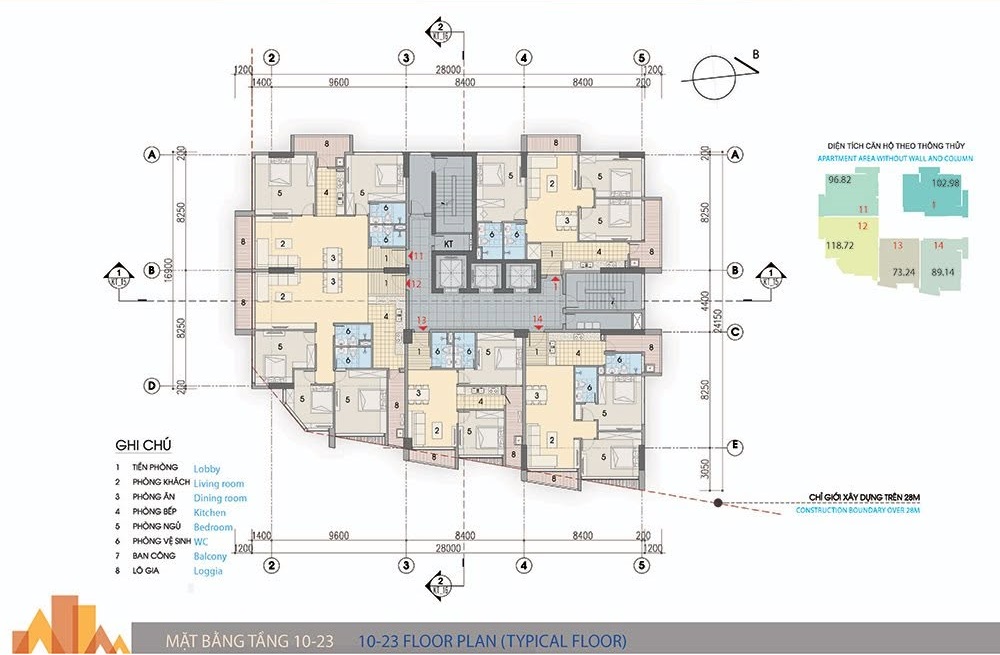 The Legatus Liễu Giai 3 Layout mặt bằng tầng 10 đến tầng 23 tòa căn hộ Legatus Liễu Giai